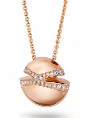 Rose Gold Pavé Split Orb Necklace - Women Jewelry